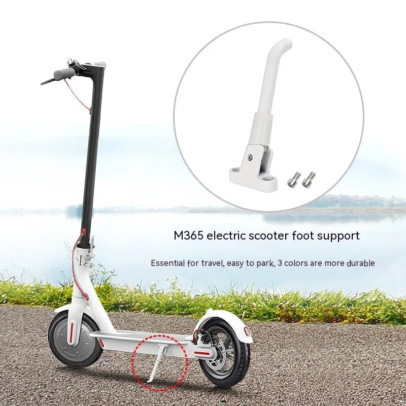 Aluminium alloy electric scooter foot brace accessory in black white grey colours with mounting hardware