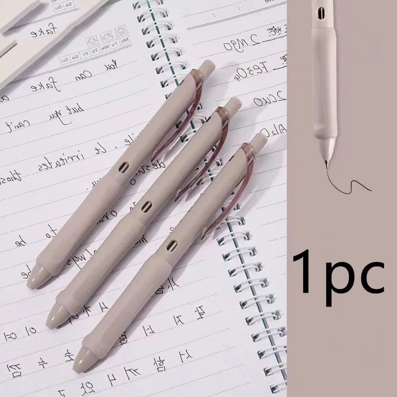 Macaron colour student gel pen with 0.5mm metal tip and press mechanism in smoked brown, powder and white options