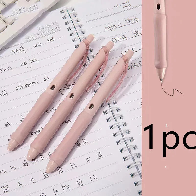 Macaron colour student gel pen with 0.5mm metal tip and press mechanism in smoked brown, powder and white options