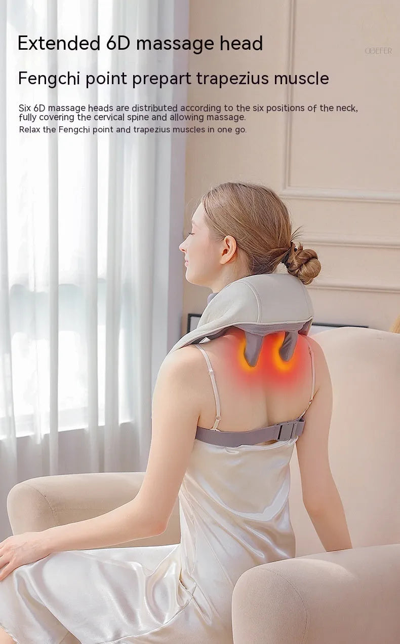 Milky white rechargeable shoulder and neck massager with infrared physiotherapy function