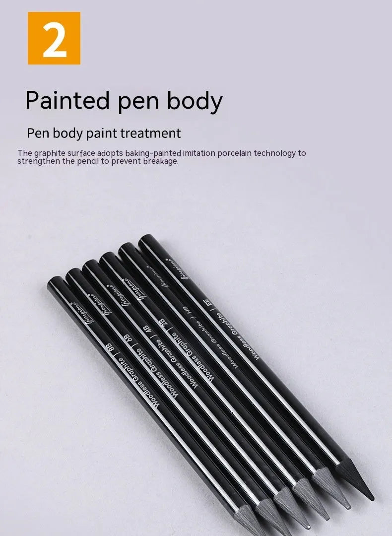 Graphite and carbonized pencil set showing six graphite pencils and three darker carbonized pencils on suction card packaging