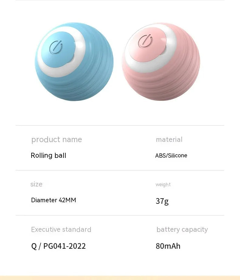 Blue rechargeable automatic moving cat toy ball with USB charging cable for indoor feline play