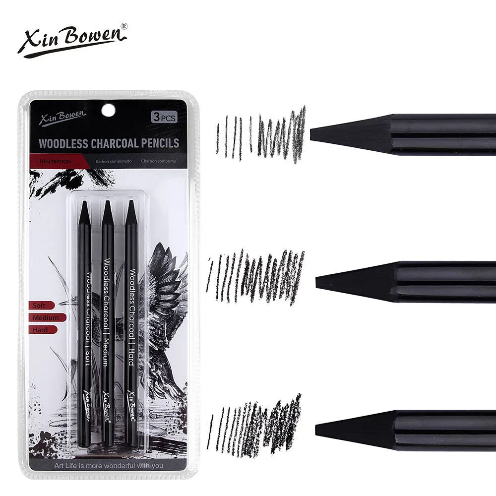 Set of six graphite sketching pencils with HB, 2B, 4B, 6B, 8B, and EE grades for art drawing