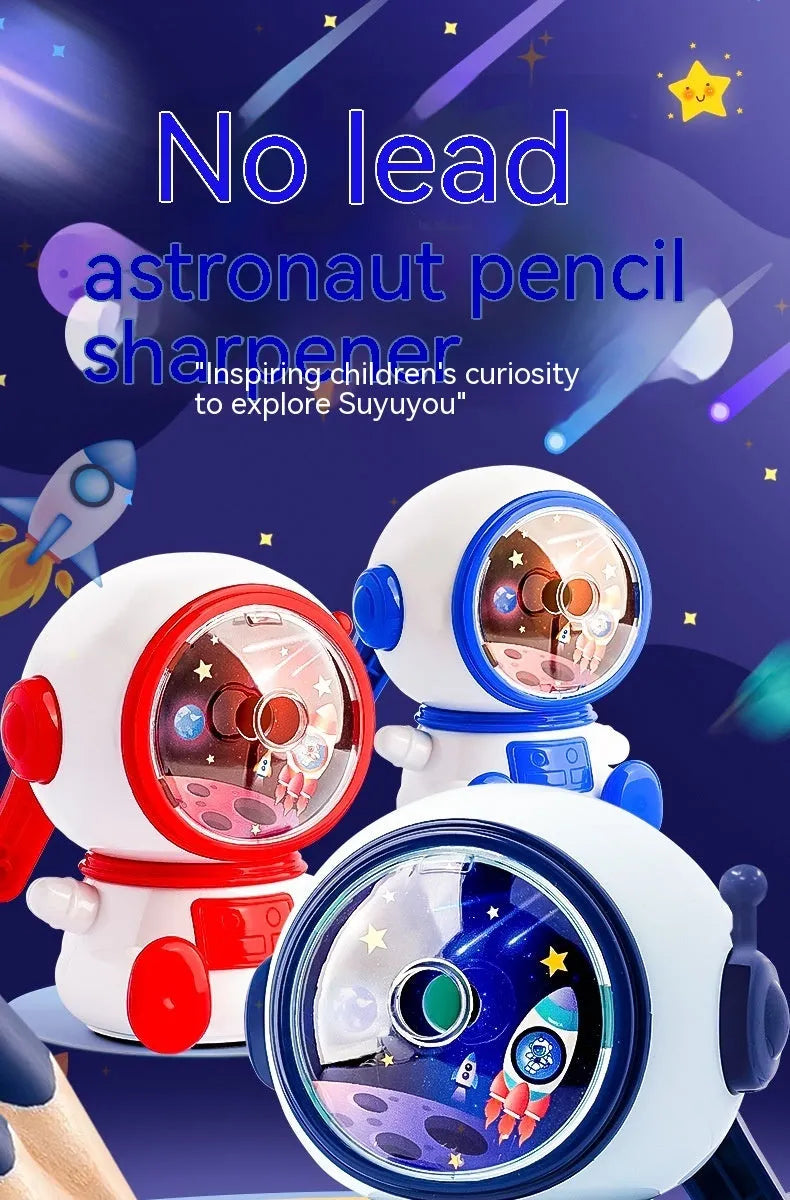 Children's cartoon astronaut manual pencil sharpener in blue and pink colour options