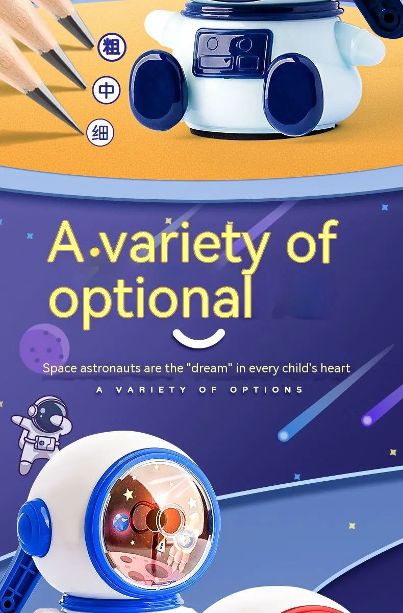 Children's cartoon astronaut manual pencil sharpener in blue and pink colour options