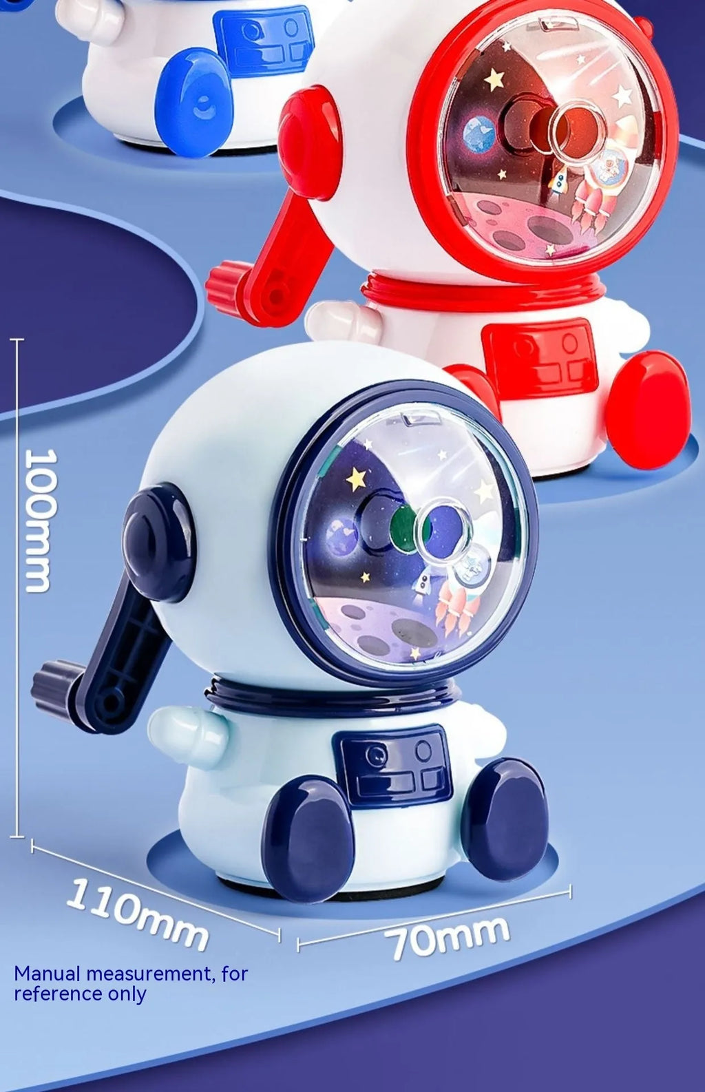 Children's cartoon astronaut manual pencil sharpener in blue and pink colour options