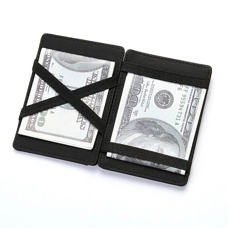 PU leather magic wallet with flip card holder and zipper coin compartment in multiple colour options