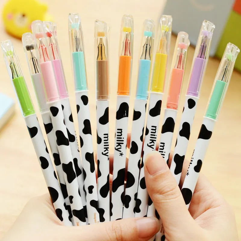 Cow colour gel pen set showing 12 assorted colours with 0.38mm fine tips in plastic barrels