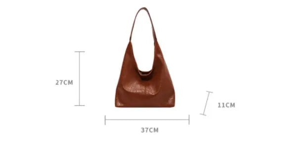 Casual soft leather shoulder bag with large capacity and sandwich pocket design