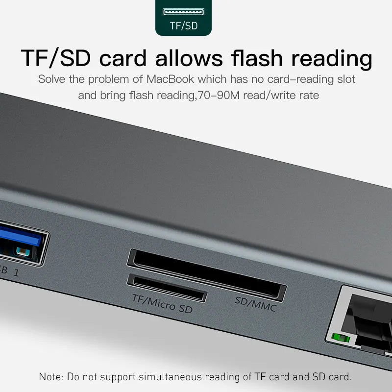 Grey ten-port aluminum alloy docking station with HDMI VGA and Gigabit ports