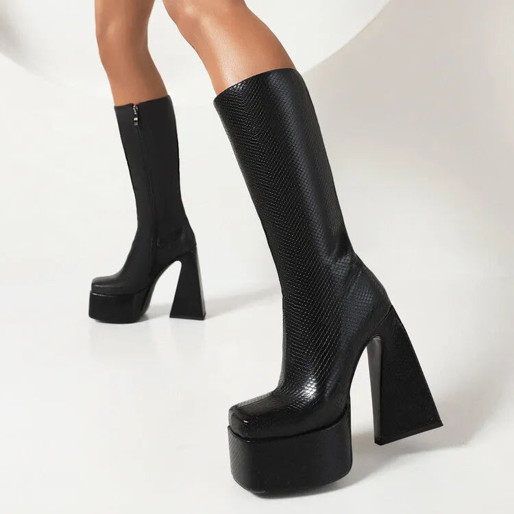 Women's casual high boot in artificial PU, shown in black, with a size 38 label.