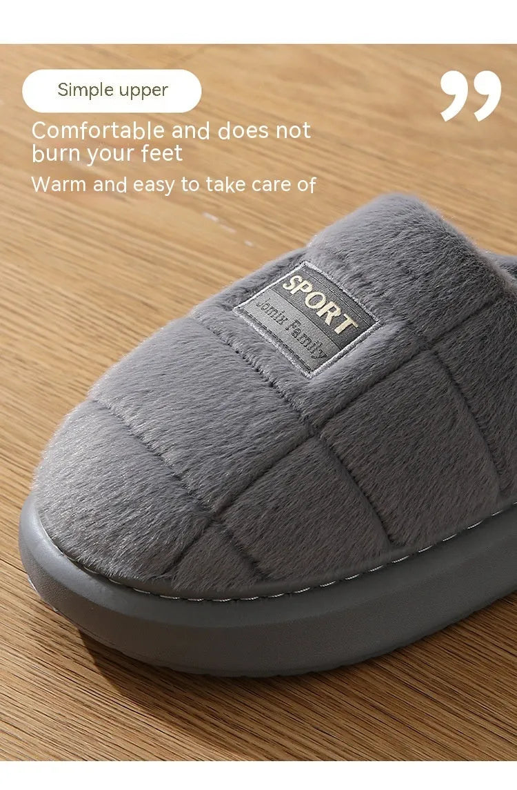 Men's plaid pattern slippers with thick sole and artificial wool lining in grey and brown colour options