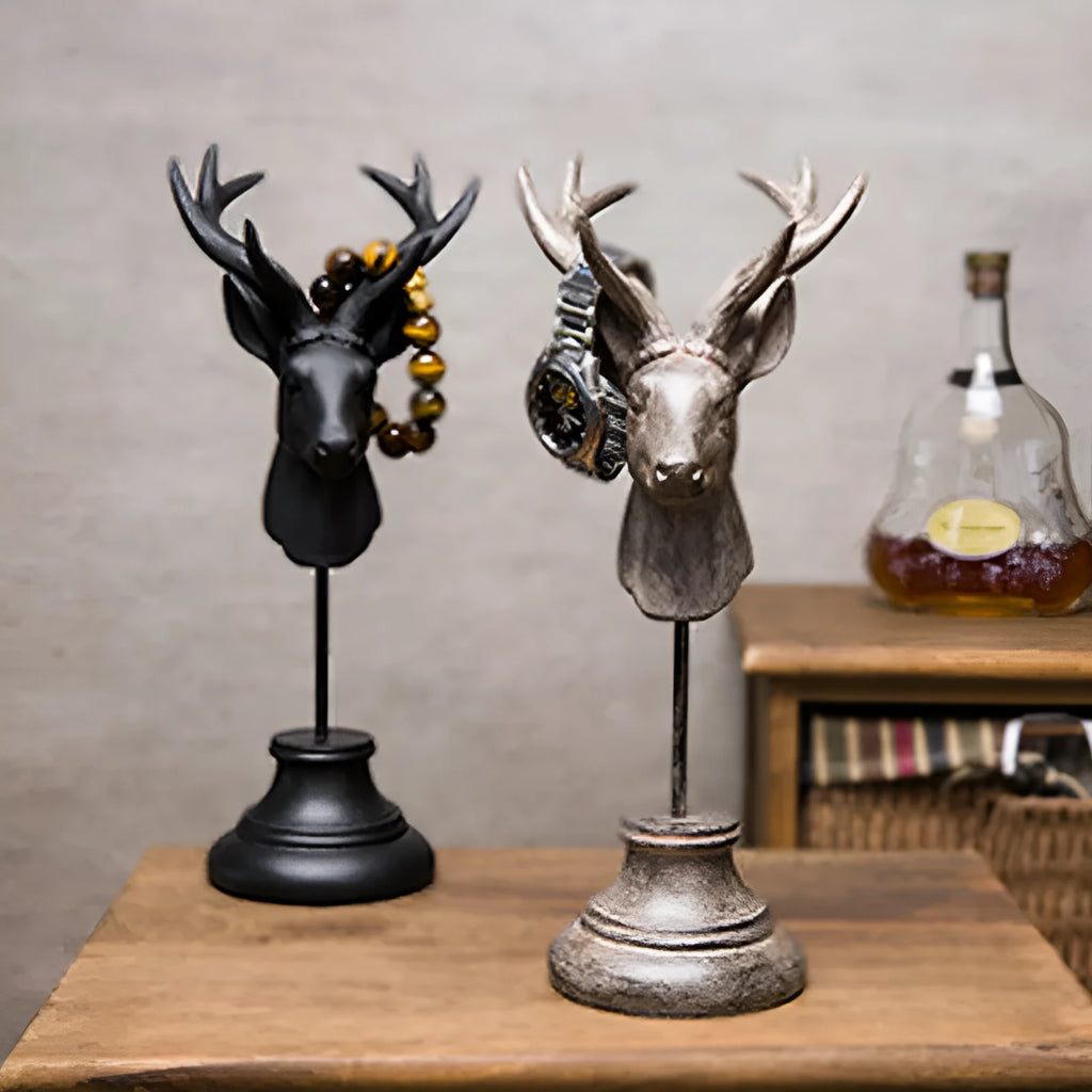 Natural resin animal sculpture home decoration in black, white, or wood colour, 32cm tall