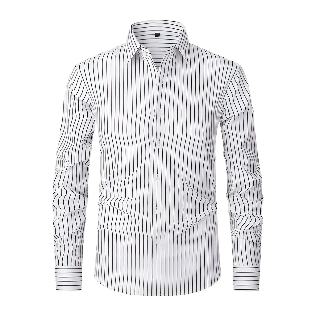 Men's striped long sleeve business shirt in slim fit cardigan style with ice silk fabric