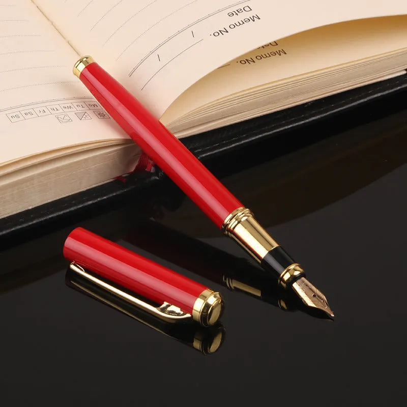 Red and black metal fountain pen with 0.5mm Yijin nib for office and student writing