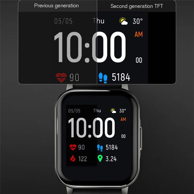 Black waterproof smart fitness bracelet with colour screen on a silicone wrist strap.
