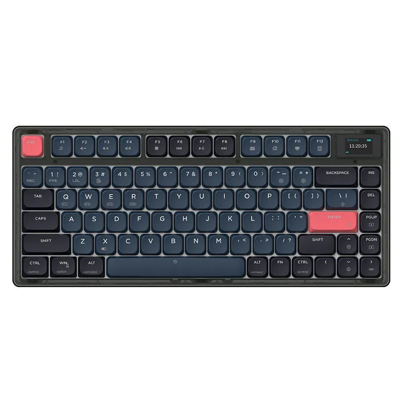 Ajazz AK832PRO green and tea coloured three-mode mechanical keyboard with RGB lighting on a desk.