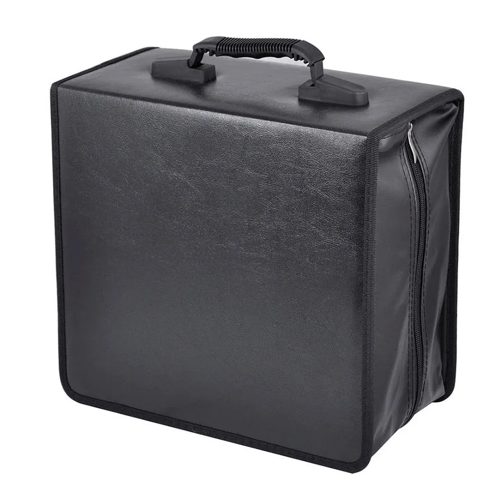 Black Oxford fabric CD storage binder with zipper and a top carry strap