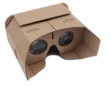 White cardboard virtual reality glasses headset for smartphones with 3D lens viewing.