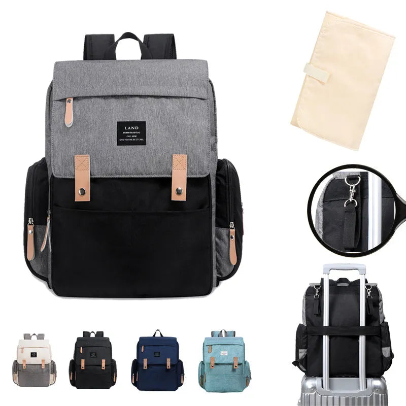 Land Mommy MPB86 large capacity oxford cloth diaper backpack with changing mat in grey colour