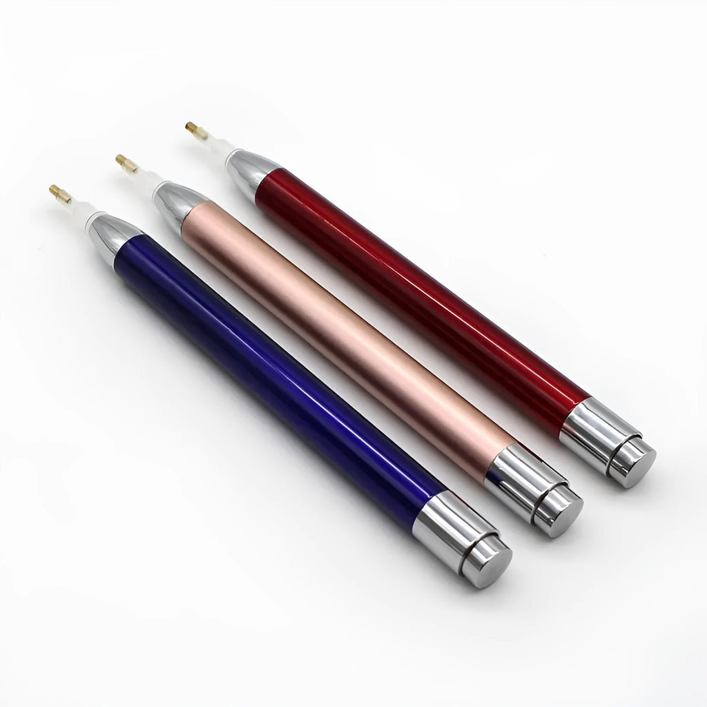 Luminous diamond painting drill pen with aluminium alloy body and metal frame in choice of colours