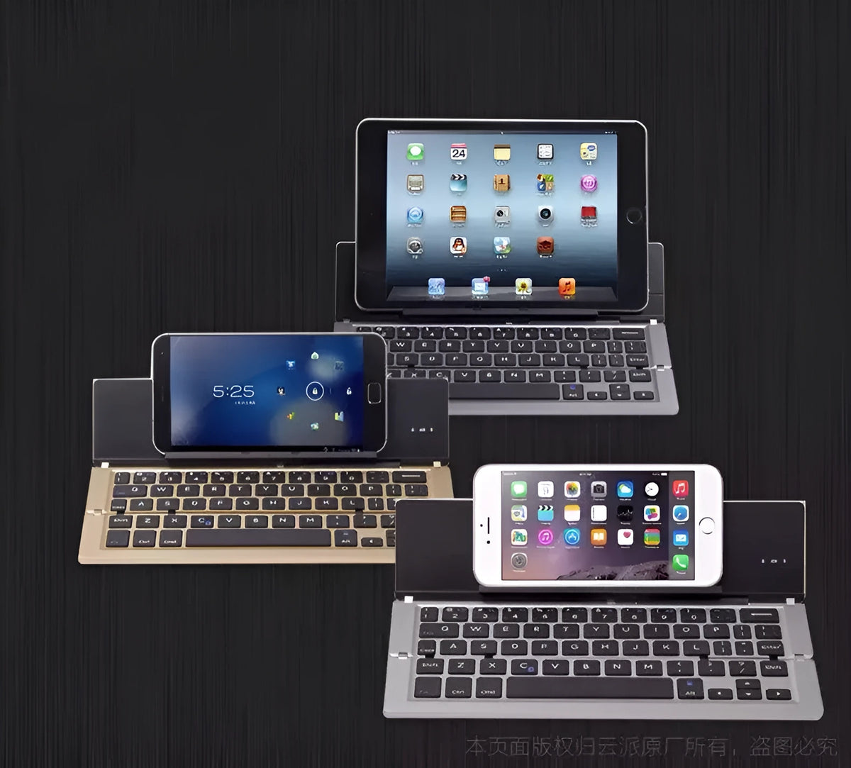 Foldable aluminium Bluetooth keyboard for iOS Windows Android tablet smartphone in Gold Rose Red Silver Space Grey