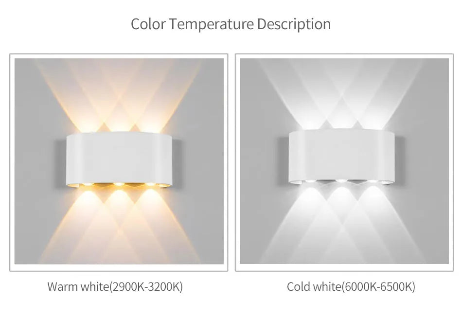 LED wall lamp with aluminium shell, white or black body, 2W 4W or 6W, warm or cold white light, 60 degree beam angle.