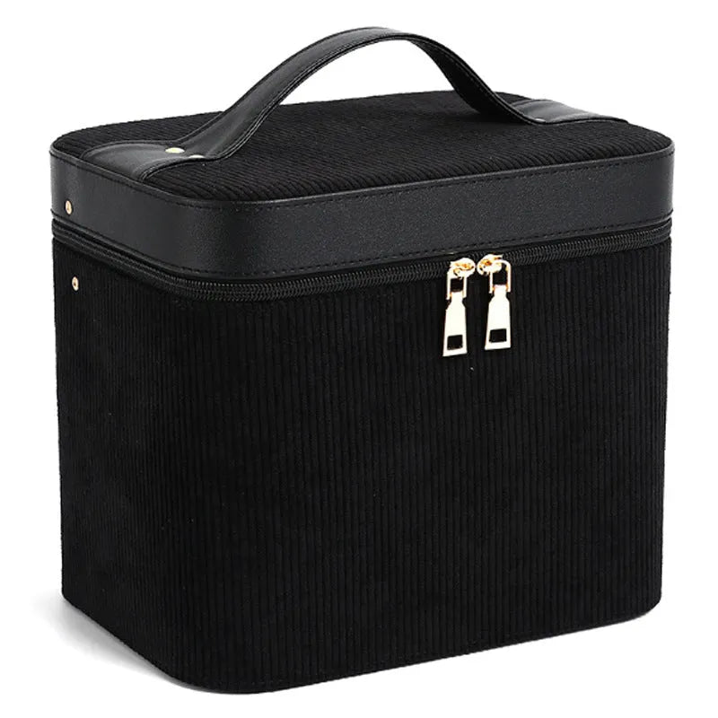 Corduroy cosmetic storage box in multiple colours with 24cm by 17cm by 10cm dimensions