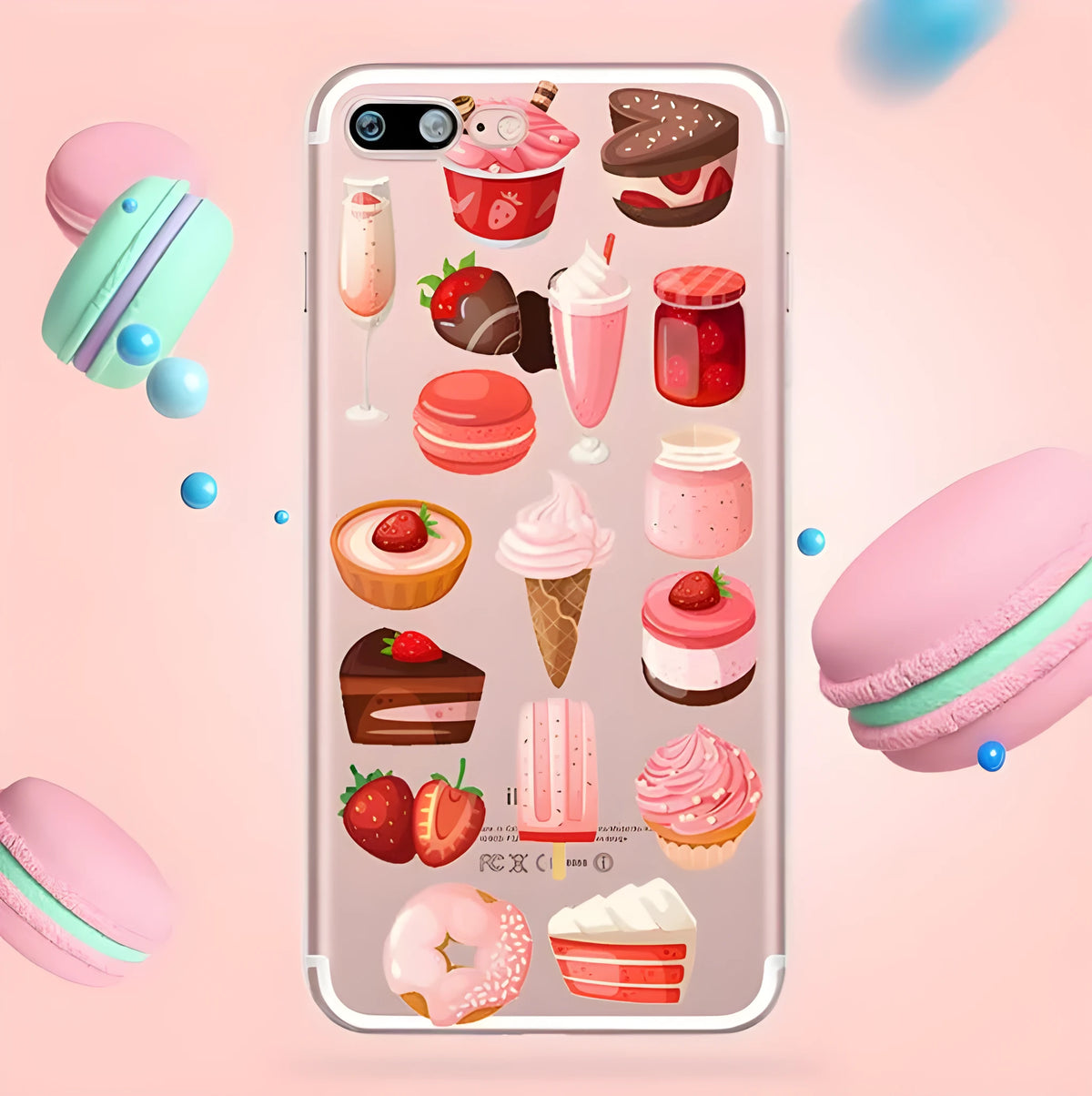 Transparent soft silicone iPhone case with a colourful ice cream pattern design on the back.