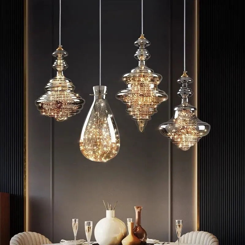 Modern glass chandelier droplight with adjustable height mechanism and remote control