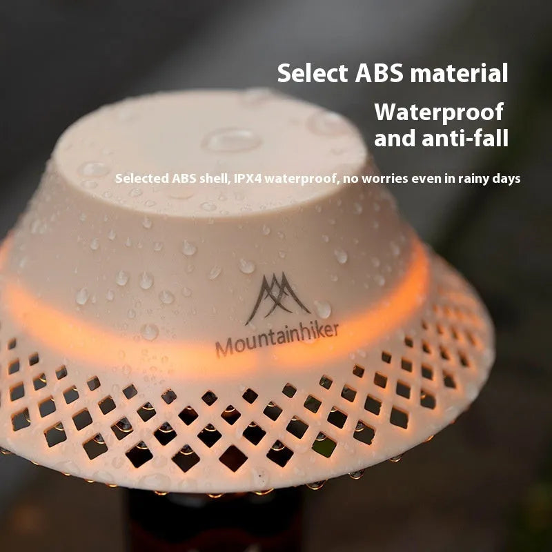 Wine bottle design camping lantern in beige or grey colour with USB-C charging port