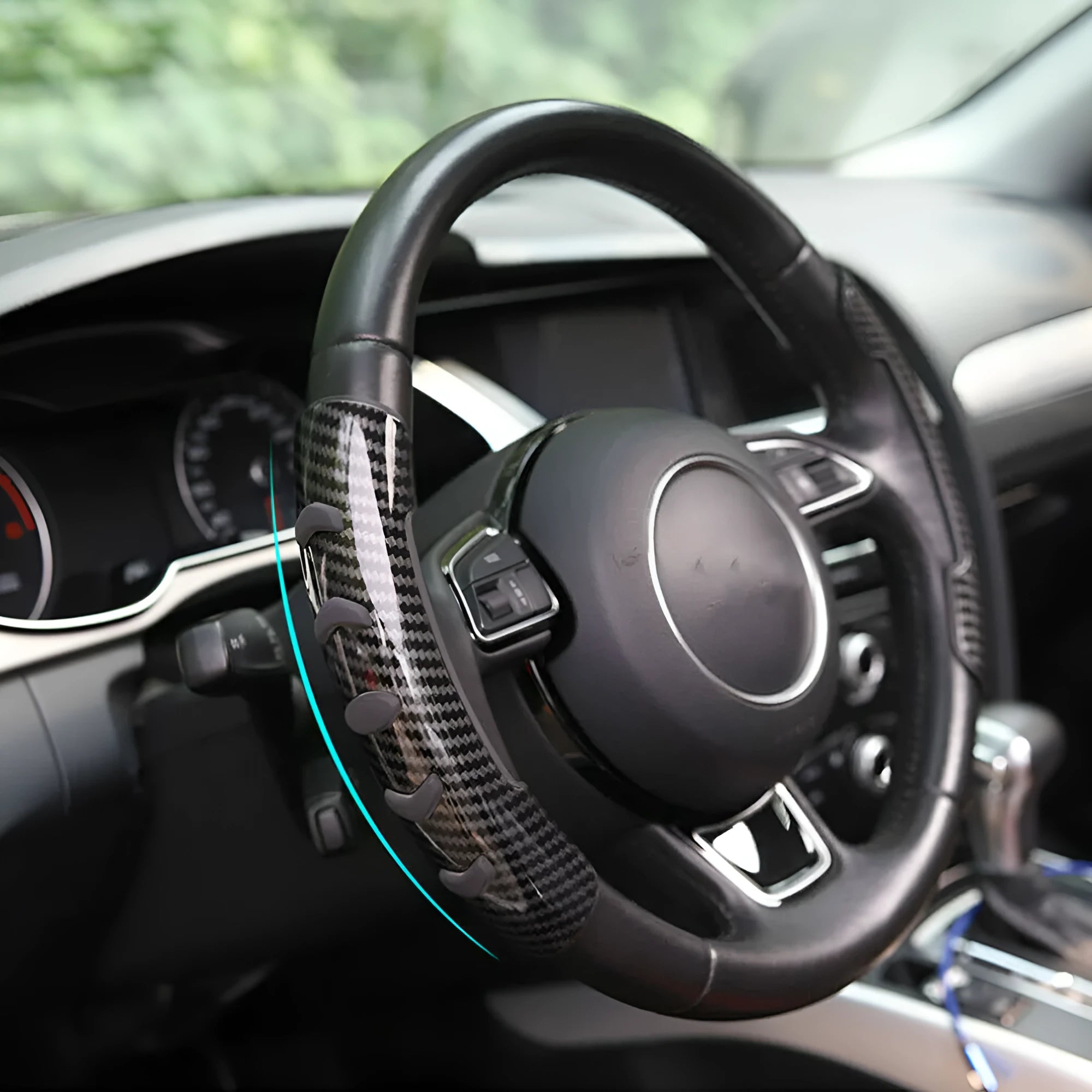 Carbon black fibre steering wheel anti-skid sleeve for 38cm diameter wheels