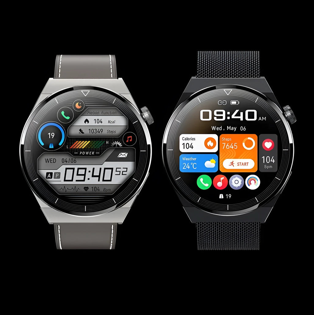 Android smart watch with round screen and silicone band showing Bluetooth and NFC functionality