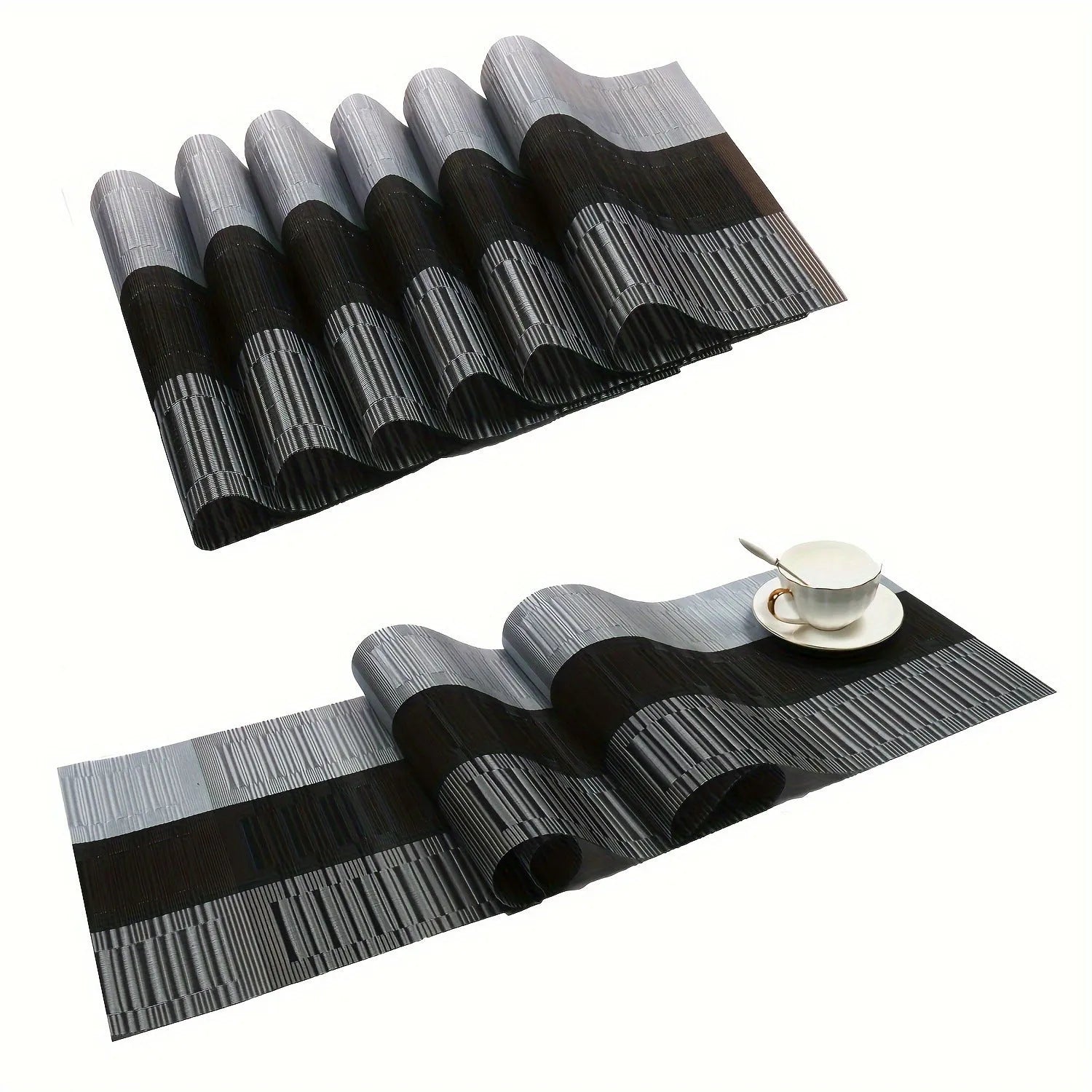 PVC non-slip place mat in Gradient Bamboo black colour on a kitchen counter