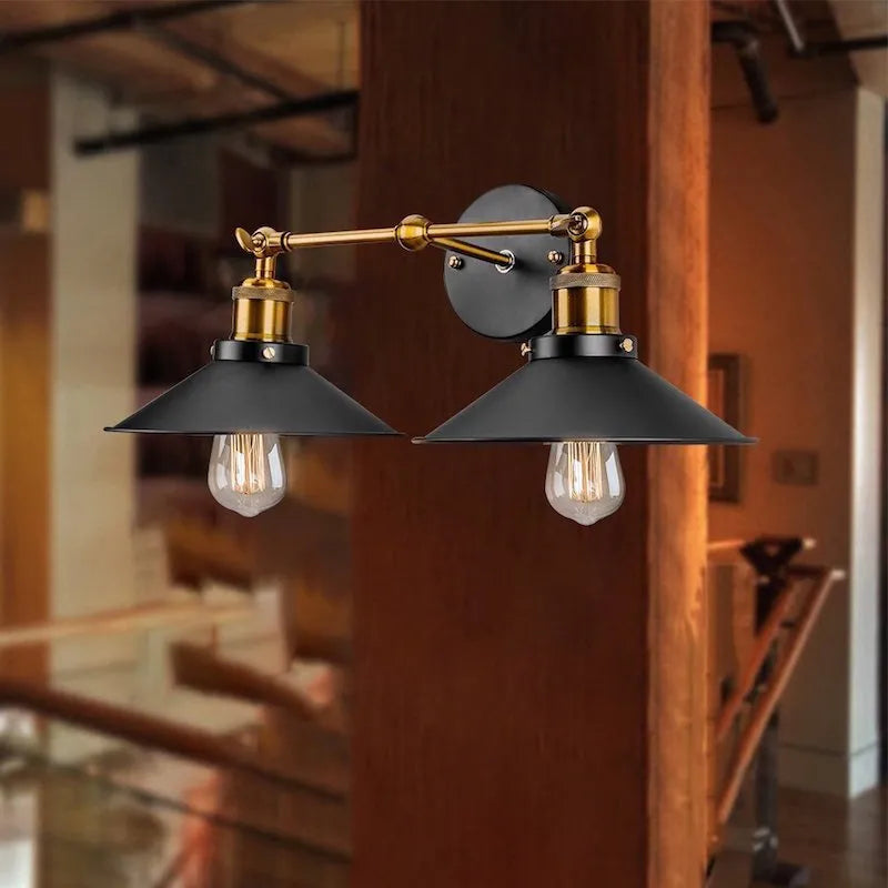 Black American industrial retro style double head wall lamp with iron construction