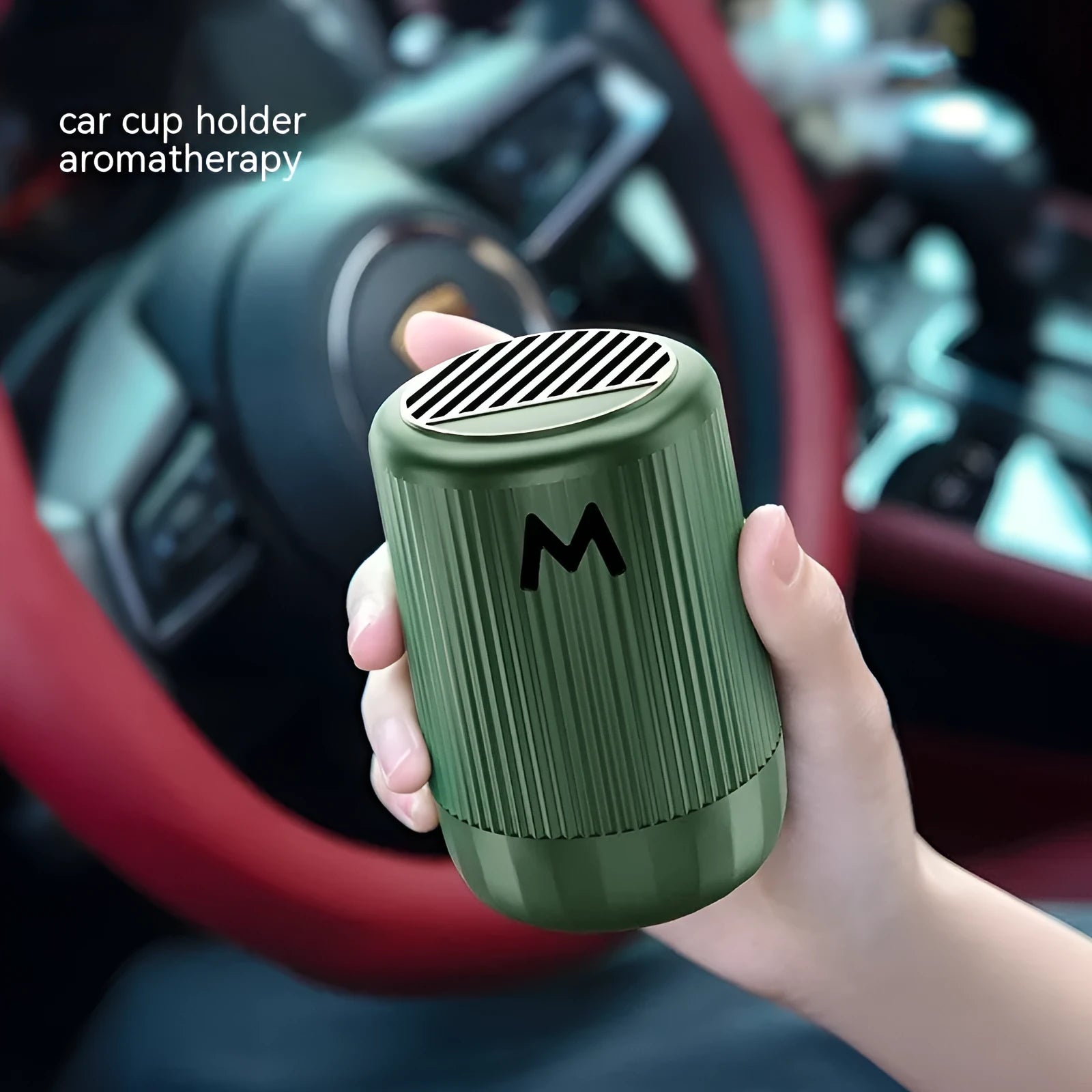 Solid car aromatherapy decoration cup in one of four colours, measuring 10cm by 6cm.