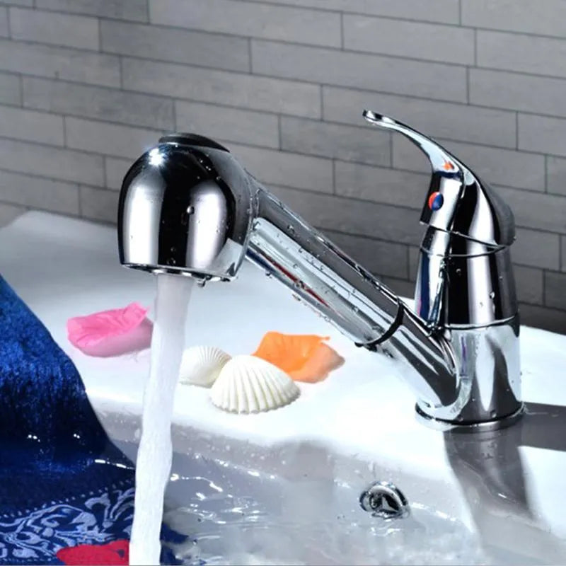Chrome plated pull out spray shower head replacement for kitchen and bathroom taps with spray function