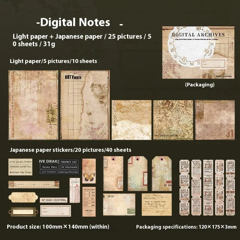Retro double-layer notebook decorative card set with paper brick design in six colour options