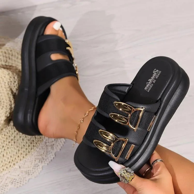 Women's suede slippers with thick rubber sole in apricot, black and milky white colours
