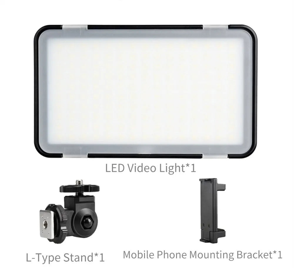 Shenniu M150 ultra-thin silver LED video light panel with mounting bracket on a table.