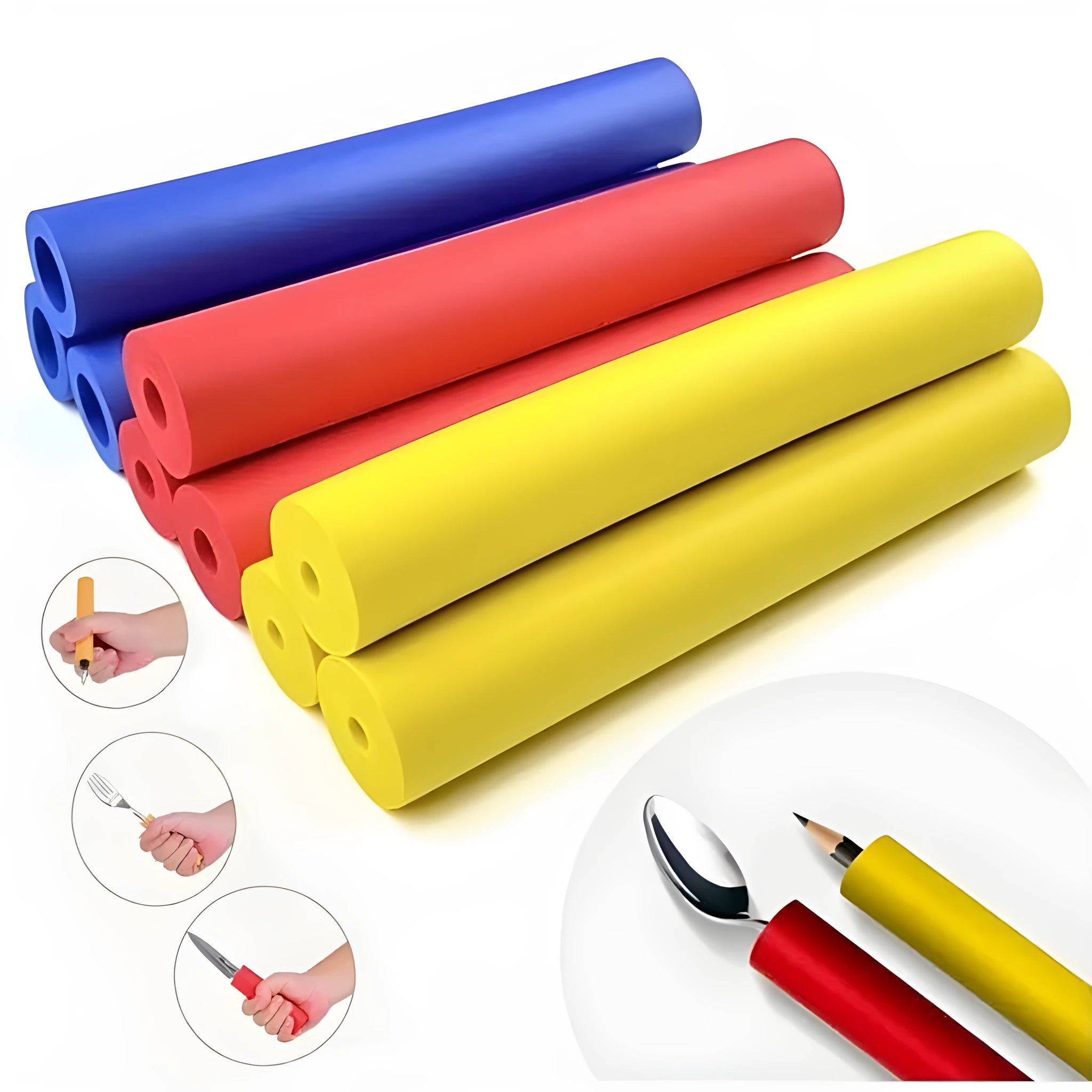 Pack of black rubber auxiliary grip hose sleeves for tableware and pen handles