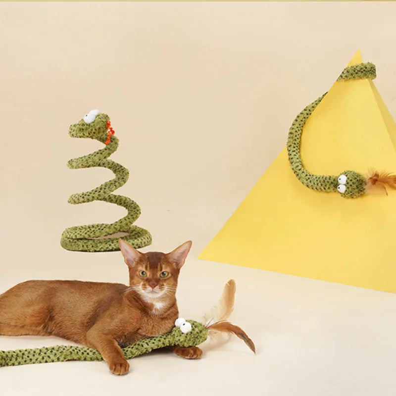 Green 140 cm cat teasing stick with colourful feather attachments for interactive feline play