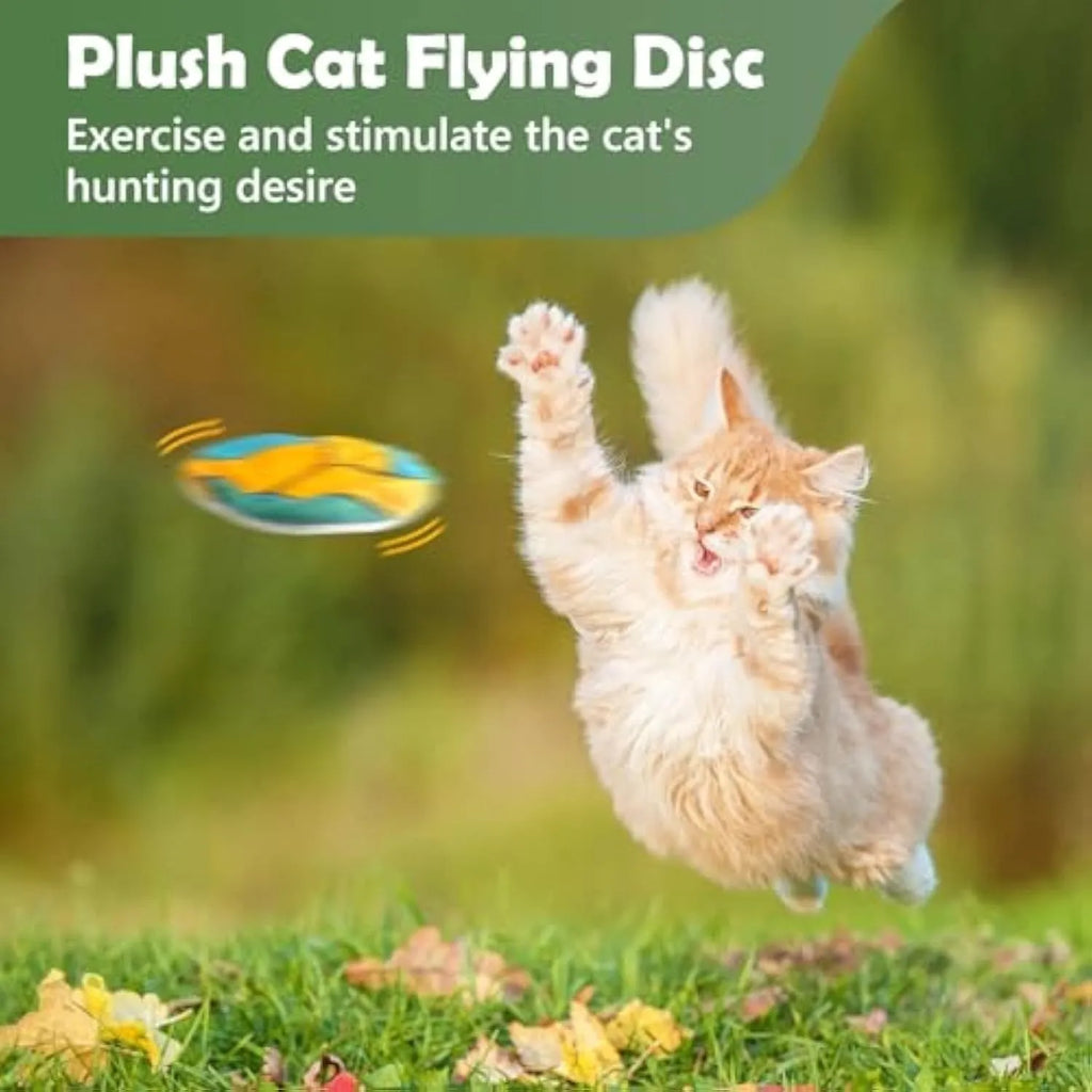 Plush basketball-pattern flying disc cat toy with catnip and crinkle sound features