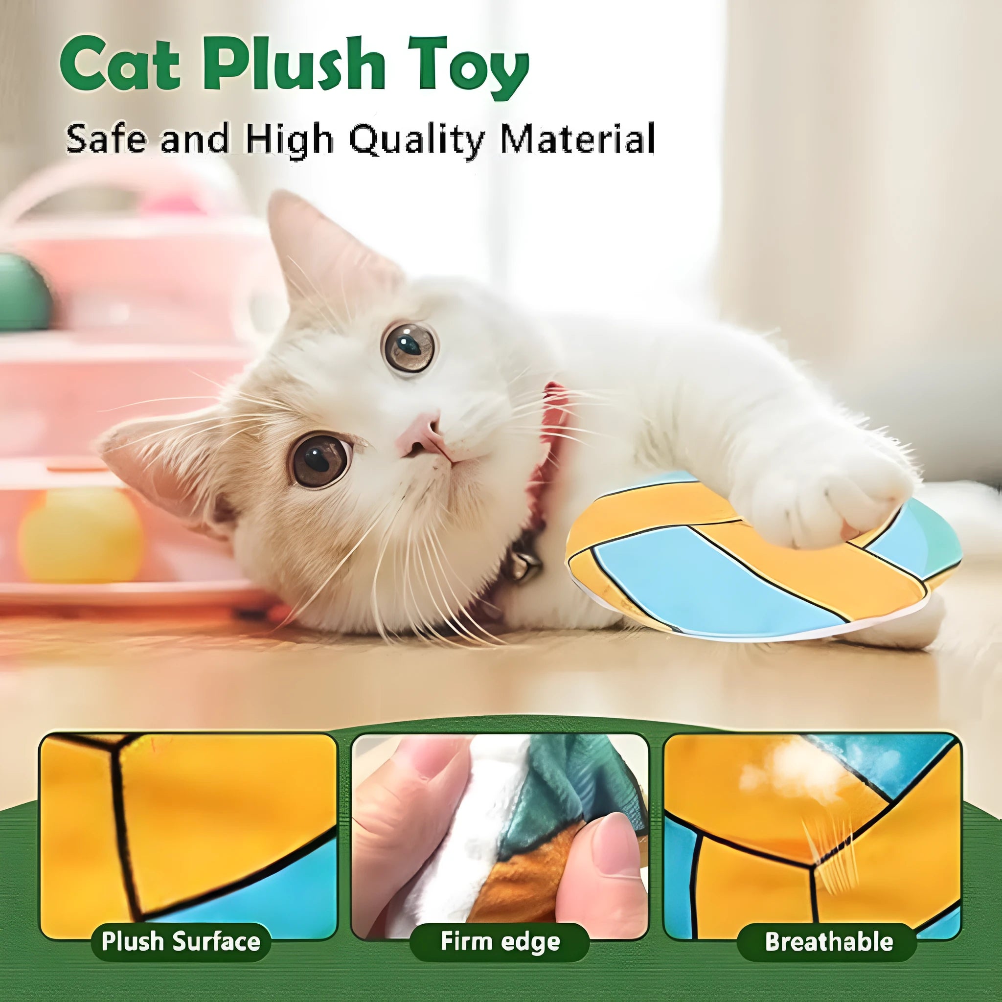 Plush basketball-pattern flying disc cat toy with catnip and crinkle sound features