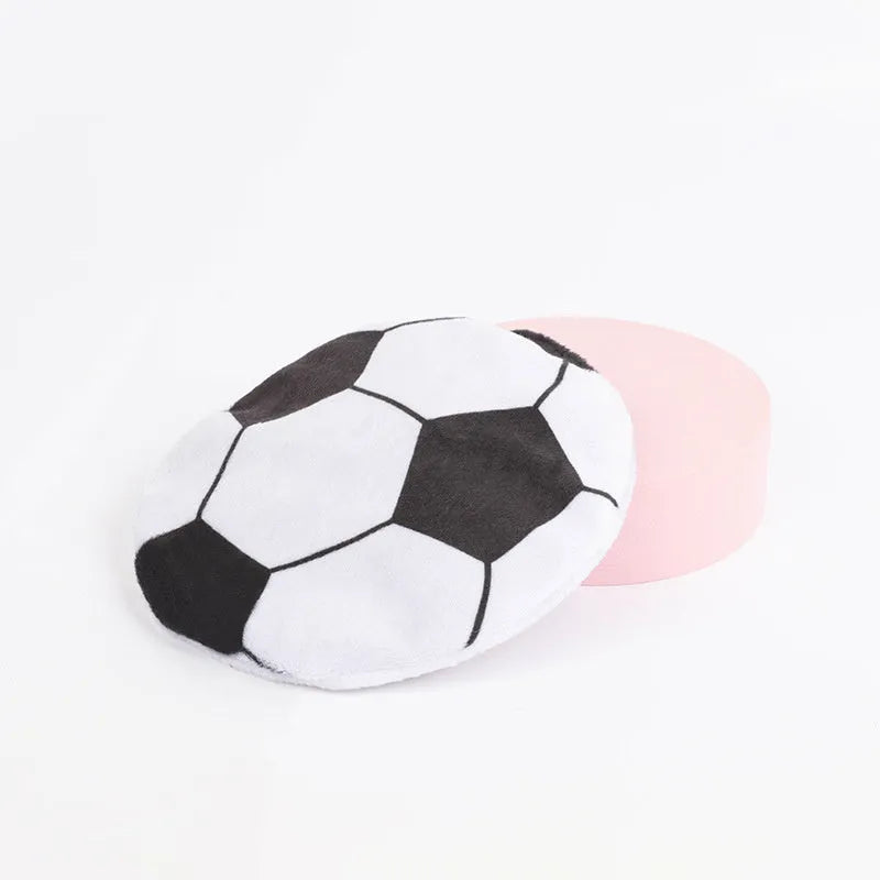 Plush basketball-pattern flying disc cat toy with catnip and crinkle sound features