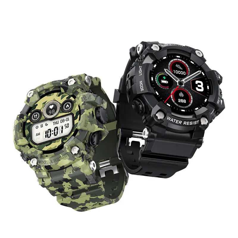 Black T6 tactical rugged smartwatch with a 1.3-inch screen on an anti-sweat wristband.