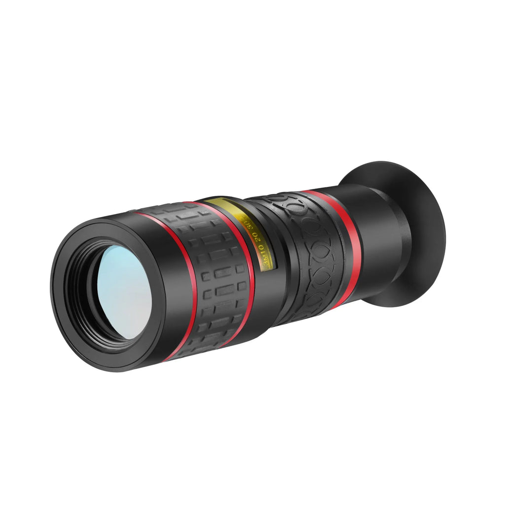 20x magnification mobile phone telescope with universal mounting clip and single eye mask for long-range photography.