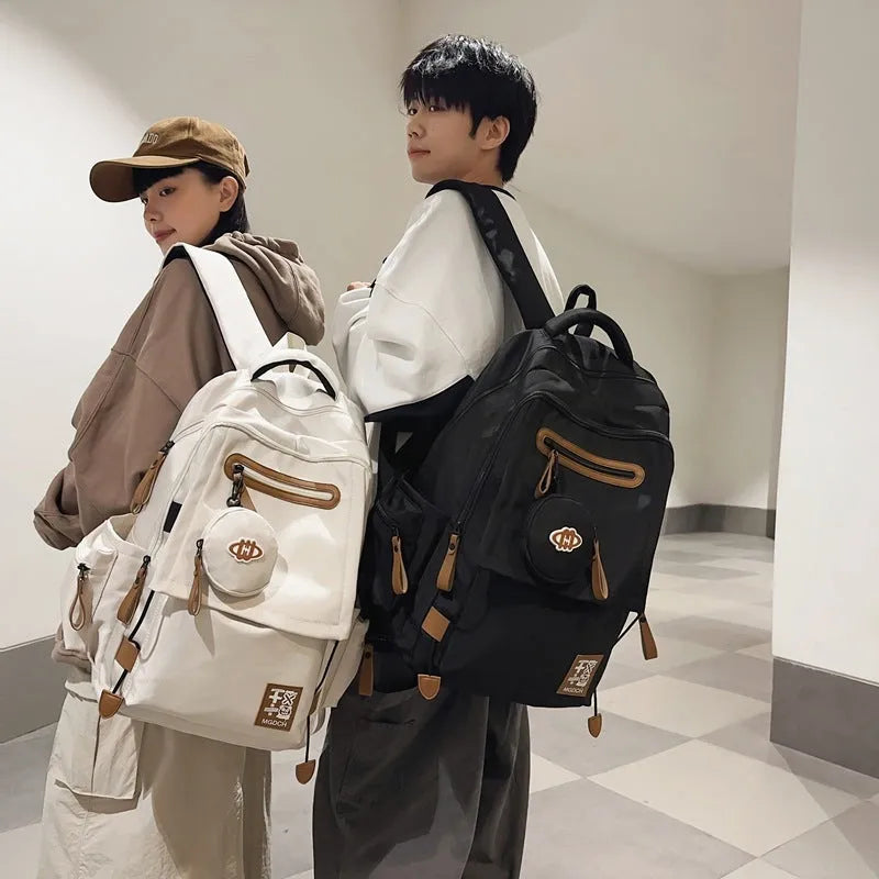 Large-capacity nylon school backpack for middle school students in street trend style