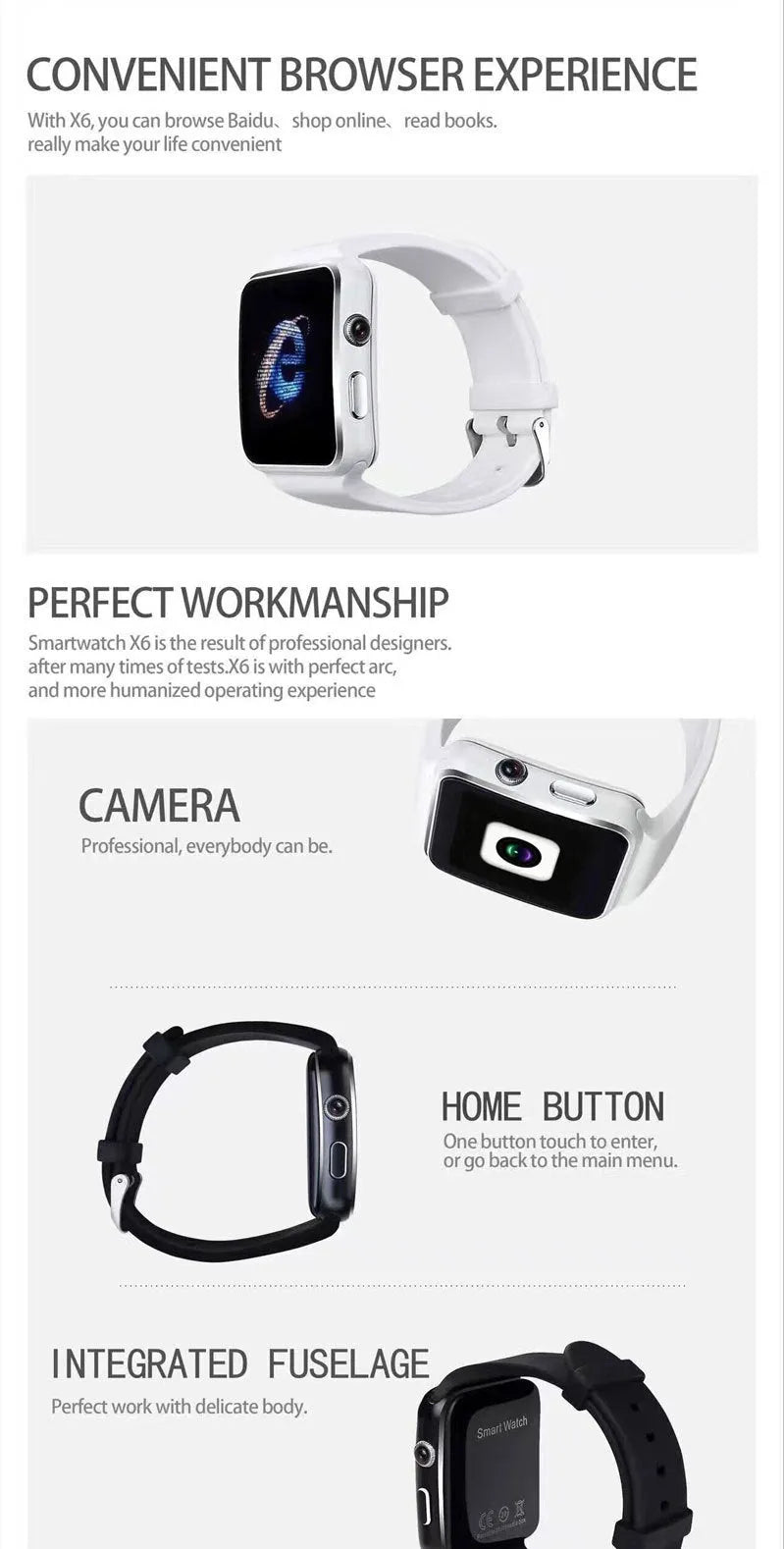 Smart watch with a black silicone strap and a 1.54-inch HD touch screen displaying a digital watch face.