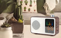 Brown retro wooden bluetooth radio speaker with FM functionality and carrying handle